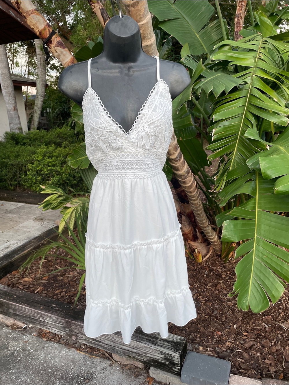 Battenburg lace and ruffle backlist dress